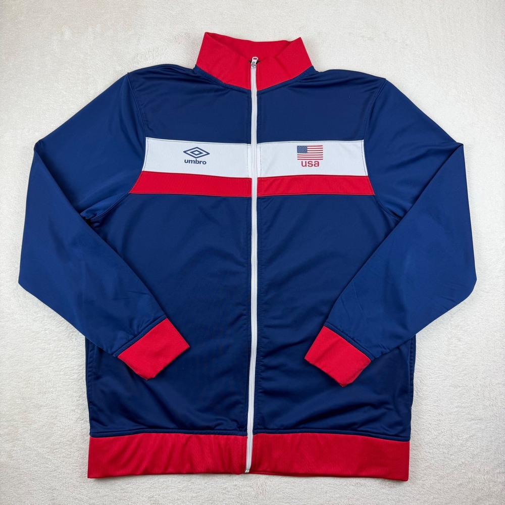 Umbro USA Track Jacket‎ Mens XL Navy Blue Red White Full Zip Soccer Athletic